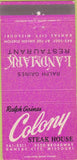 Matchbook Cover - Colony Steak House Landmark Kansas City MO 30 Strike