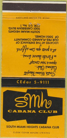 Matchbook Cover - SMH Cabana Club South Miami Heights FL 30 Strike
