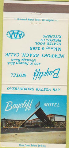 Matchbook Cover - Baycliff Motel Newport Beach CA 30 Strike
