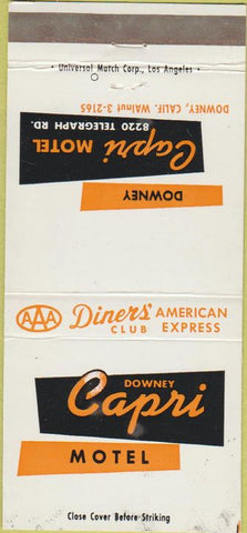 Matchbook Cover - Downey Capri Motel Downey CA 30 Strike
