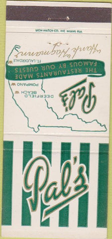 Matchbook Cover - Pal's Restaurants Pompano Ft Lauderdale FL 30 Strike