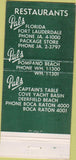 Matchbook Cover - Pal's Restaurants Pompano Ft Lauderdale FL 30 Strike