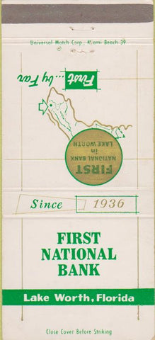 Matchbook Cover - First National Bank Lake Worth FL 30 Strike