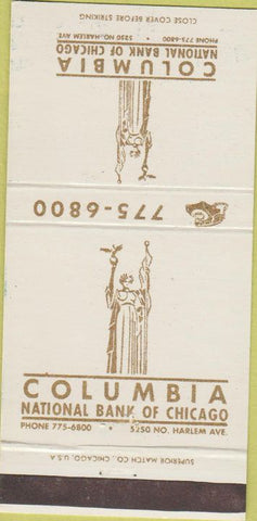Matchbook Cover - Columbia National Bank of Chicago IL 30 Strike