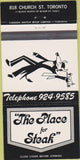 Matchbook Cover - The Place for Steak Toronto ON 30 Strike