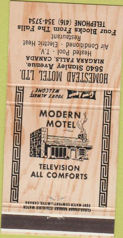 Matchbook Cover - Homestead Motel Niagara Falls ON 30 Strike