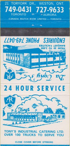 Matchbook Cover - Tony's Weston ON restaurant 30 Strike