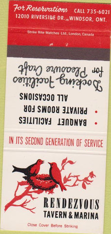 Matchbook Cover - Rendezvous Tavern Marina Windsor ON 30 Strike
