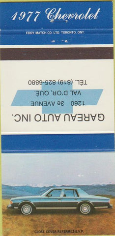 Matchbook Cover - 1977 Chevrolet Gareau Auto Val D'Or QC 30 Strike
