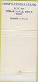Matchbook Cover - First National Bank Cedar Falls IA 30 Strike