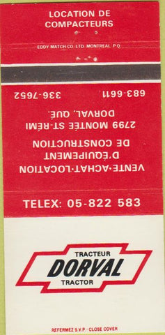 Matchbook Cover - Dorval Tractors Dorval QC 30 Strike