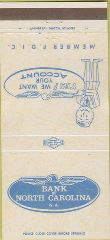 Matchbook Cover - Bank of North Carolina 30 Strike