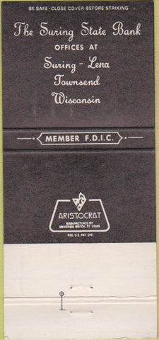Matchbook Cover - Suring State Bank Lena Townsend WI 30 Strike