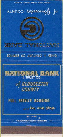 Matchbook Cover - National Bank of Gloucester County NJ 30 Strike