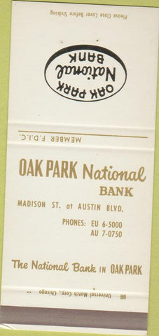 Matchbook Cover - Oak Park National Bank IL SAMPLE 30 Strike