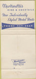 Matchbook Cover - Martinetti's Motel Crystal Lake IL 30 Strike