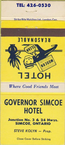 Matchbook Cover - Governor Simcoe Hotel Simcoe ON 30 Strike