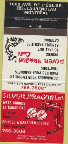 Matchbook Cover - Silver Drag Cafe Chinese Montreal QC 30 Strike
