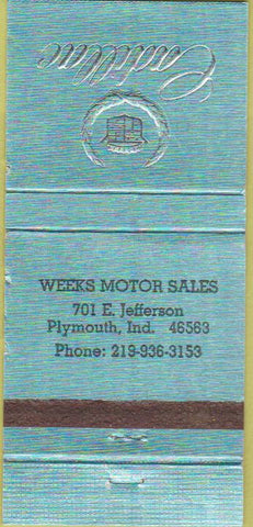 Matchbook Cover - Weeks Motor Sales Cadillac Plymouth IN 30 Strike
