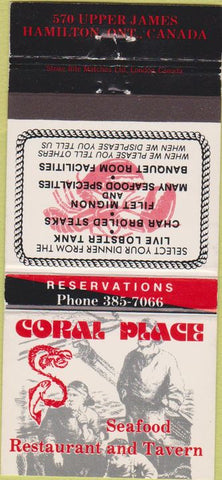 Matchbook Cover - Coral Place Seafood Hamilton ON 30 Strike