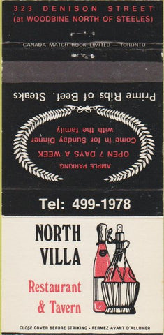 Matchbook Cover - North Villa Restaurant Tavern Markham ON 30 Strike