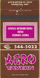 Matchbook Cover - Aero Tavern Hamilton ON CREASE 30 Strike