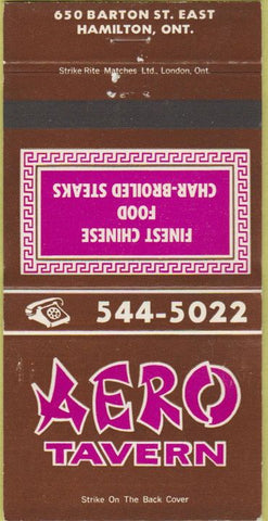 Matchbook Cover - Aero Tavern Hamilton ON CREASE 30 Strike