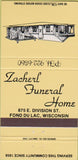 Matchbook Cover - Zacherl Funeral Home Fond Du Lac WI 30 Strike