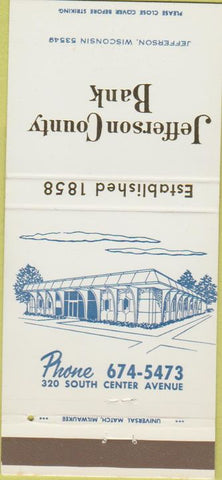 Matchbook Cover - Jefferson County Bank Jefferson WI 30 Strike