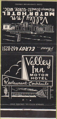 Matchbook Cover - Valley Inn Motor Hotel Elroy WI 30 Strike