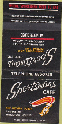 Matchbook Cover - Sportsmans Cafe Vancouver BC 30 Strike