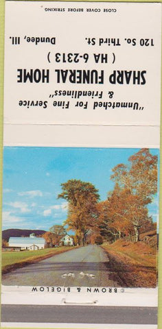 Matchbook Cover - Sharp Funeral Home Dundee IL Brown Bigelow 30 Strike