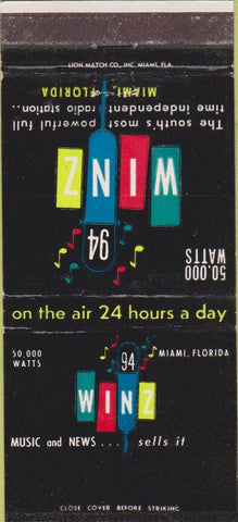 Matchbook Cover - WINZ Radio Miami FL 30 Strike