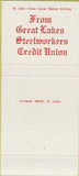 Matchbook Cover - Great Leakes Steelworkers Credit Union steel 30 Strike