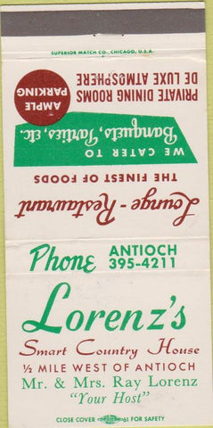 Matchbook Cover - Lorenz's Country House Antioch IL 30 Strike