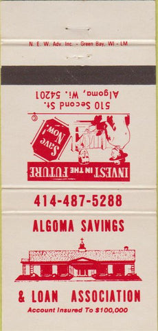 Matchbook Cover - Algoma Savings Bank WI 30 Strike