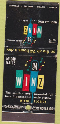 Matchbook Cover - WINZ Radio Miami FL WEAR 30 Strike