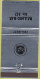 Matchbook Cover - Ballard Elks Club Seattle WA 30 Strike