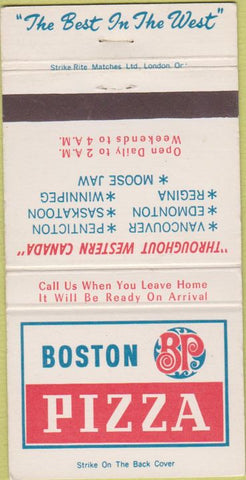 Matchbook Cover - Boston Pizza Vancouver Regina Edmonton Moose Jaw 30 Strike