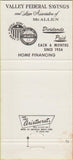 Matchbook Cover - Valley Federal Savings Bank McAllen TX 30 Strike