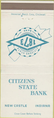 Matchbook Cover - Citizens State Bank New Castle IN 30 Strike