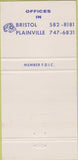 Matchbook Cover - Bristol Savings Bank Plainville CT 30 Strike