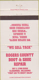 Matchbook Cover - Rogers County Boot Shoe Repaire Claremore OK 30 Strike