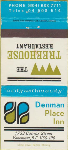 Matchbook Cover - Denham Place Inn Vancouver BC 30 Strike