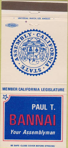Matchbook Cover - Paul T Bannai Assemblyman California CA 30 Strike