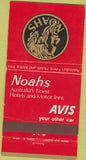 Matchbook Cover - Noah's Motor Hotel Australia Avis Rental Cars 30 Strike