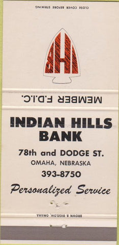 Matchbook Cover - Indian Hills Bank Omaha NE 30 Strike