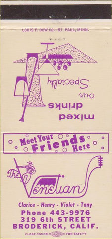 Matchbook Cover - The Venetian Broderick CA 30 Strike