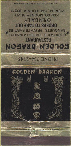 Matchbook Cover - Golden Dragon Restaurant Visalia CA WORN 30 Strike