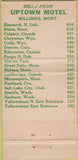 Matchbook Cover - Uptown Motel Billings MT WEAR 30 Strike